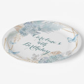 ボホダスティブルーバタフライジオメトリック誕生日 ペーパープレート (アングル)