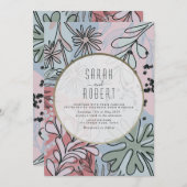 ボホダスティブルーピンクフローラ結婚式招待状 招待状 (正面/裏面)