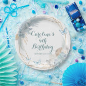 ボホダスティブルーフラッタオンオーバーバタフライ誕生日 ペーパープレート (パーティー)