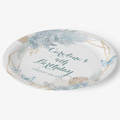 ボホダスティブルーフラッタオンオーバーバタフライ誕生日 ペーパープレート (アングル)