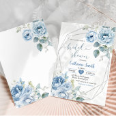 ボホダスティブルーフラワーズジオメトリックブライダルシャワー 招待状