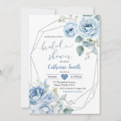 ボホダスティブルーフラワーズジオメトリックブライダルシャワー 招待状 (正面)