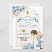 ボホダスティブルーフラワーズボーイファースト聖餐式 招待状 (正面)