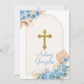 ボホダスティブルーフラワーズボーイファースト聖餐式 招待状 (裏面)