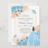 ボホダスティブルーフローラスペインのガールXVアニョスインヴィータ 招待状 (正面)