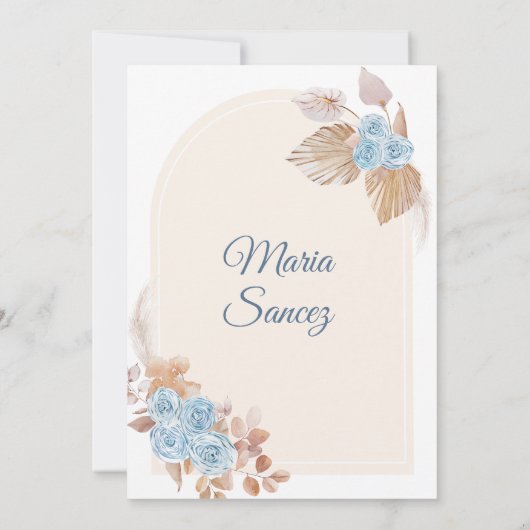 ボホダスティブルーフローラスペインのガールXVアニョスインヴィータ 招待状 (裏面)