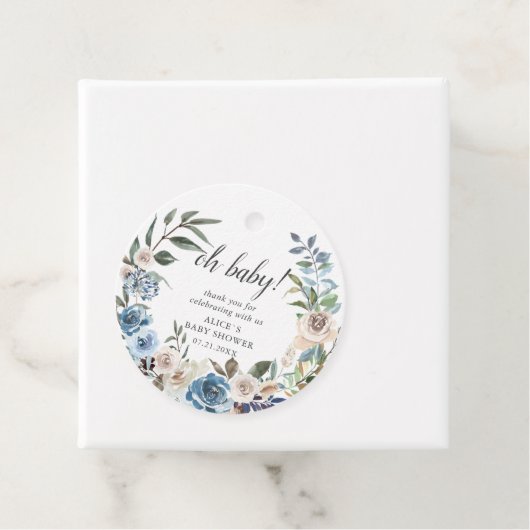 ボホダスティブルーベージュフラワーベビーシャワー フェイバータグ (インサイチュ)