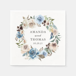 ボホダスティブルーベージュフローラリース結婚ズ スタンダードカクテルナプキン