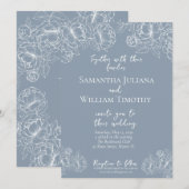 ボホダスティブルーボタニカルモダンフローラ結婚ズ 招待状 (正面/裏面)