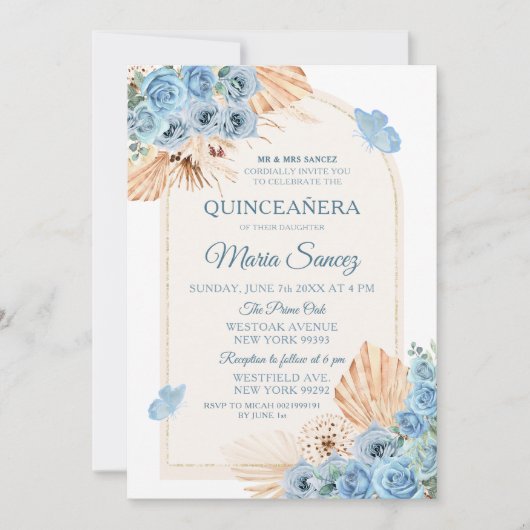 ボホダスティブルーメキシコガールキンセアニラ 招待状 (正面)