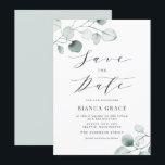 ボホダスティブルーユーカリ葉バルミツワー セーブザデート<br><div class="desc">セーブザデート!このカスタマイズ可能なイベントでセーブ・ザ・デート案内を発表。緑のバルミツワーの招待は、スクリプトと水色ほこりだらけの青葉いユーカリのお洒落を特徴とする。独自の詳細を追加してパーソナライズこのユーカリバルミツワー保存の日付は、任意の季節とテーマに最適である。</div>