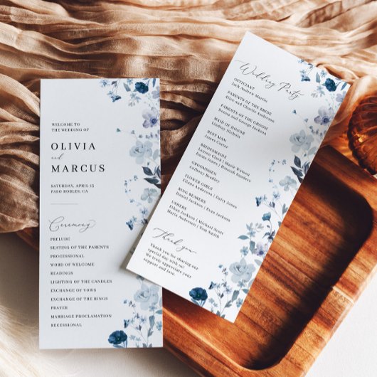 ボホダスティブルーワイルドフラワーエレガントな結婚式プログラム プログラム