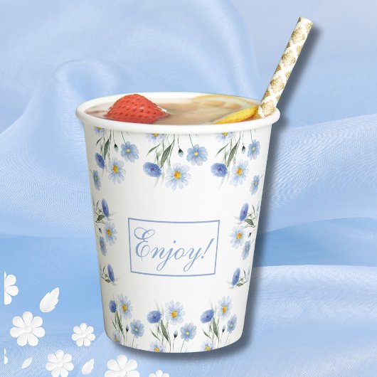 ボホダスティブルーワイルドフラワーブライダルシャワー 紙コップ