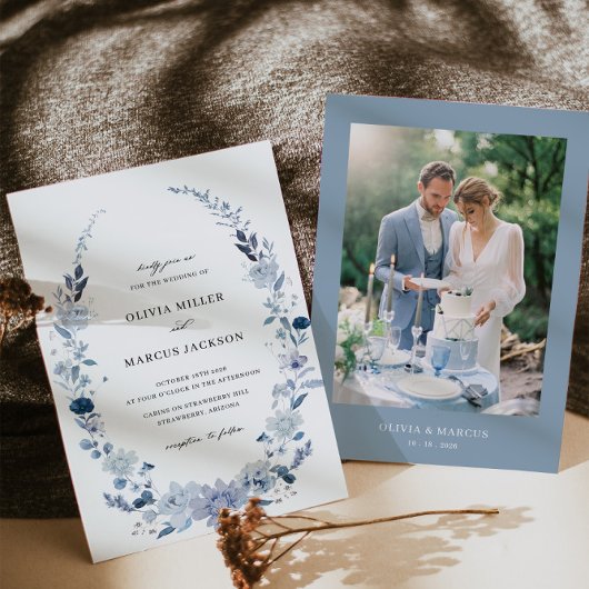 ボホダスティブルーワイルドフラワー結婚式招待状 招待状