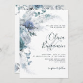 ボホダスティブルー石板パステルフローラパンパ結婚ス 招待状 (正面/裏面)
