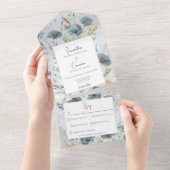 ボホダスティブルー&ブラウンフローラモノグラムディナー オールインワン招待状 (貼ってはがせる)