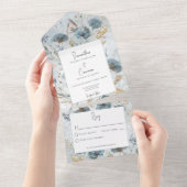 ボホダスティブルー&ブラウンフローラモノグラムノディナー オールインワン招待状 (貼ってはがせる)