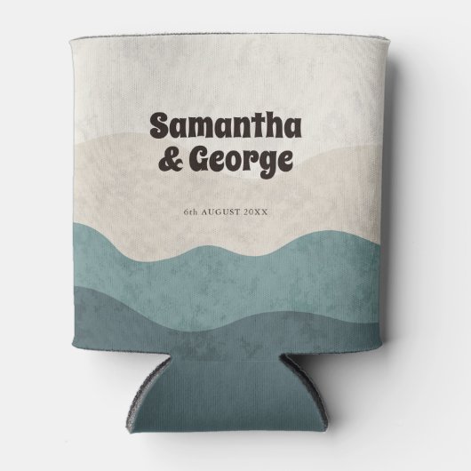 ボホダスティーブルーレトロタイポグラフィ結婚式の引き出物 缶クーラー (正面)