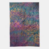 ボホダマスクエレガントパープルブルー金ゴールド キッチンタオル (縦)