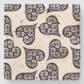 ボホダマスクハートパターエレガントンフェミニンシック ストーンコースター (正面)