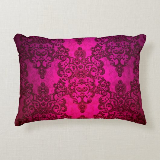 ボホダマスク深い白熱［赤熱］光を放つピンクビクトリアンスタイル アクセントクッション (正面)