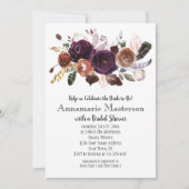 ボホダークパープルラストフローラブライダルシャワー 招待状 (正面)