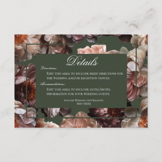 ボホダーク牡丹モダン花結婚詳細 エンクロージャーカード (正面)