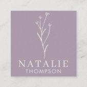ボホチックミニマル薄紫ラベンダーフラワーQRコード スクエア名刺 (正面)