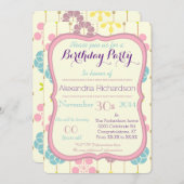 ボホチック幾何春花柄誕生日 招待状 (正面/裏面)