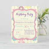 ボホチック幾何春花柄誕生日 招待状 (スタンド正面)