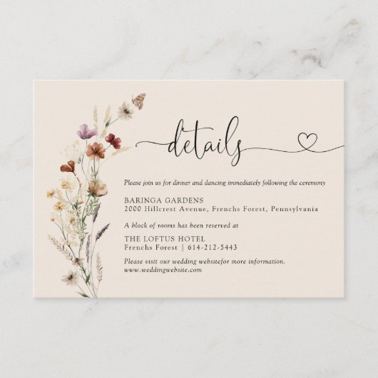 ボホチニー結婚ワイルドフラワー詳細 エンクロージャーカード (正面)