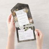 ボホチャコールブラックフローラグラスディナー オールインワン招待状 (貼ってはがせる)