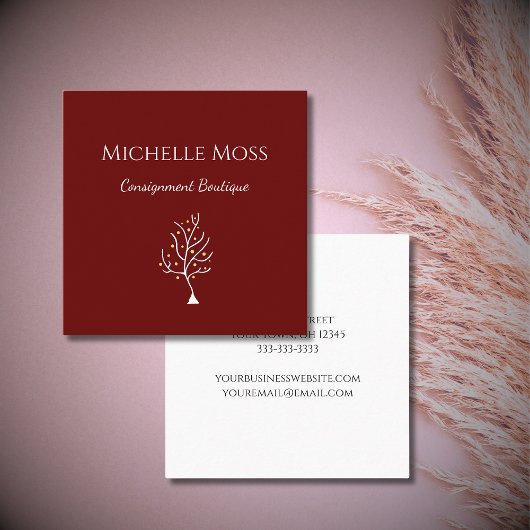 ボホツリーオブライフスケッチシンプルレッド スクエア名刺