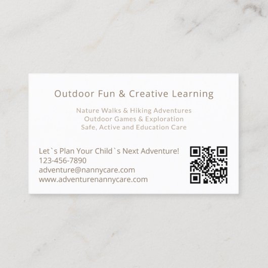 ボホティピアドベンチャーナニーベビーシッター託児 名刺 (裏面)