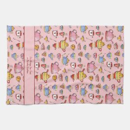 ボホティードリンカー引用文ピンクファームハパーソナライズされたウス キッチンタオル