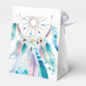 ボホティール(緑がかった色)とパープルドリームキャッチャー赤ちゃんシャワー フェイバーボックス (裏面サイド)