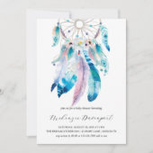 ボホティール（緑がかった色）とパープルドリームキャッチャー赤ちゃんシャワー 招待状 (正面)