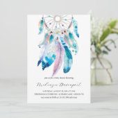 ボホティール（緑がかった色）とパープルドリームキャッチャー赤ちゃんシャワー 招待状 (スタンド正面)