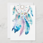 ボホティール（緑がかった色）とパープルドリームキャッチャー赤ちゃんシャワー 招待状 (裏面)