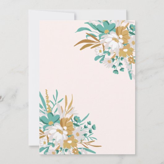 ボホティール(緑がかった色)と金ゴールドフローラロマンチックブライダルシャワー 招待状 (裏面)