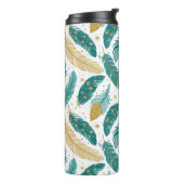 ボホティール(緑がかった色)と金ゴールド羽 タンブラー (回転左)