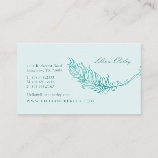 ボホティール（緑がかった色）ウォーター色フローラ羽毛クレストリース 名刺 (裏面)
