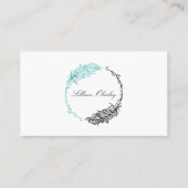 ボホティール(緑がかった色)ウォーター色フローラ羽毛クレストリース 名刺 (正面)