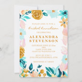 ボホティール（緑がかった色）ウオータカラーフローラブライダルルンチョン 招待状 (正面)