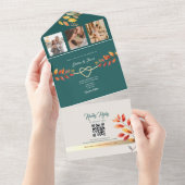 ボホティール(緑がかった色)オレンジ秋の結婚式 オールインワン招待状 (貼ってはがせる)