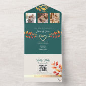 ボホティール(緑がかった色)オレンジ秋の結婚式 オールインワン招待状 (内側)