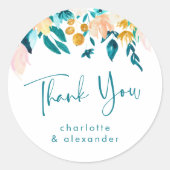 ボホティール(緑がかった色)グリーンフローラミニマリストありがとうカスタム ラウンドシール (正面)