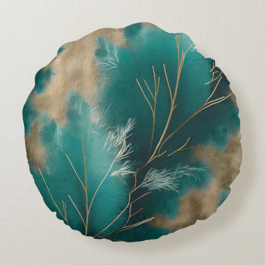 ボホティール(緑がかった色)ピロー – 抽象芸術ホームデコールデザイン ラウンドクッション (裏面)