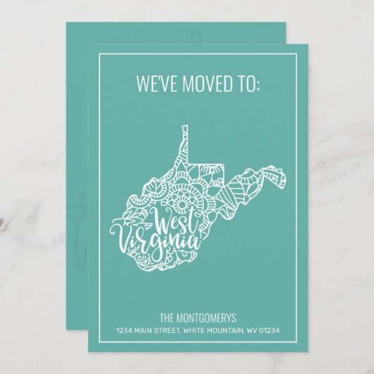 ボホティール（緑がかった色）フローラウェストバージニア州ムービング 案内状 (正面/裏面)