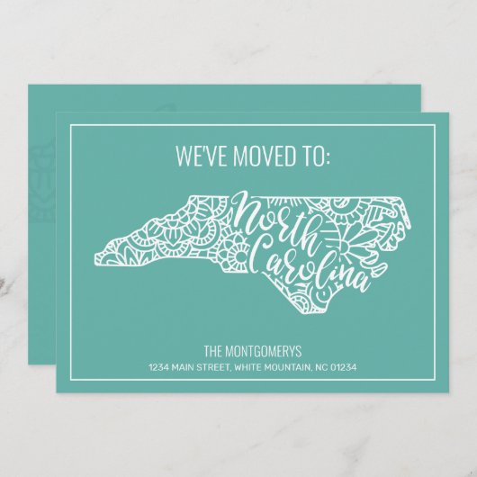 ボホティール（緑がかった色）フローラノースカロライナ州ムービング 案内状 (正面/裏面)